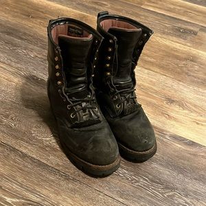 Steel toed Chippewa logging boots